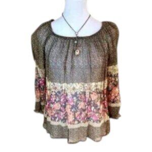 Anthropologie Top Silk Floral Sheer Brown Multi Fei (S)